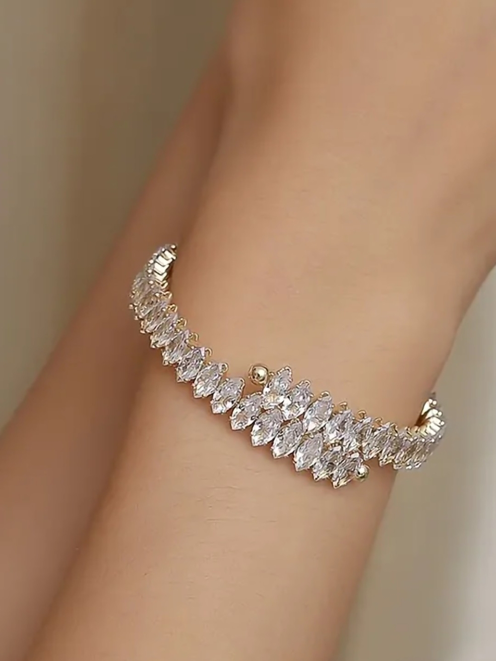 Gold Crystal Marquise Tennis Bracelet - Elegant Women Jewelry